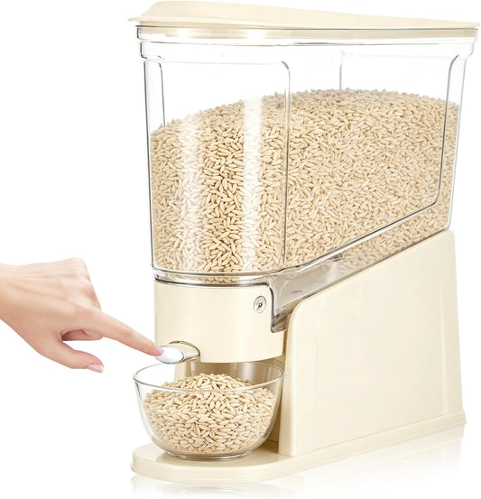 Rice Dispenser 11Lbs Slim Rice Storage Container for Small Space Clear Cereal Dispenser Sealed Moisture Proof with Measuring Cup BPA-Free Grain Storage Bucket for Kitchen Pantry Household, Cream White