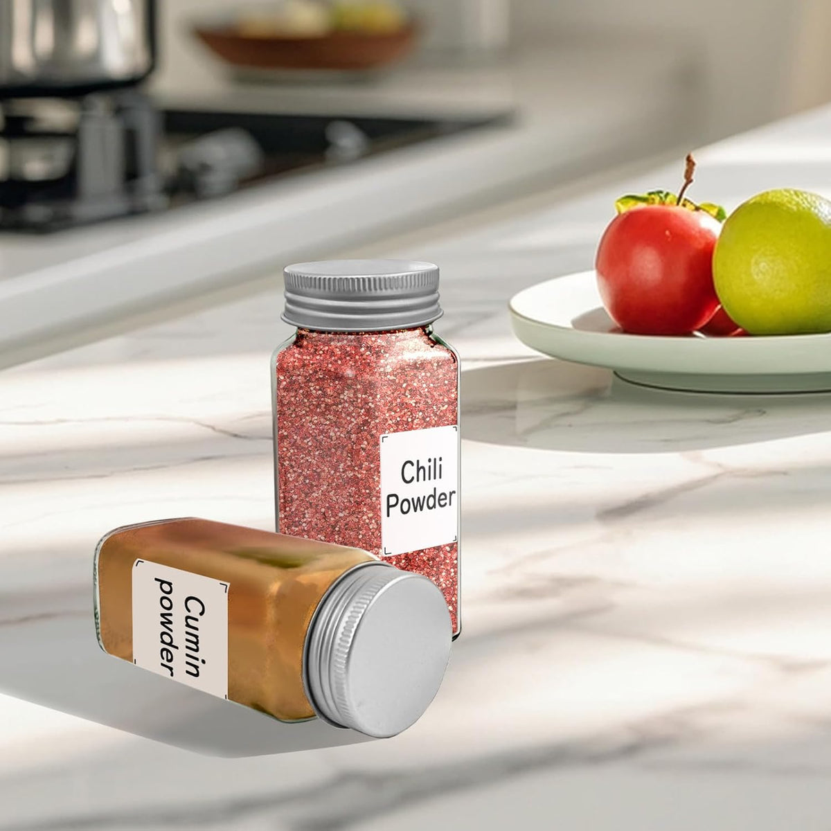 ZUFECY Glass Spice Bottles 6-Pack, 4oz with Shaker Lids for Salt Pepper