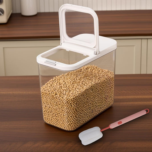 Rice Dispenser 20-25 lbs with Measuring Spoon - Large Airtight Storage Container for Rice, Flour, Cereal - 11.4Qt/12L BPA-Free PET, Slim Space-Saving Flip Lid Bulk Rice Bin Holder with Brush