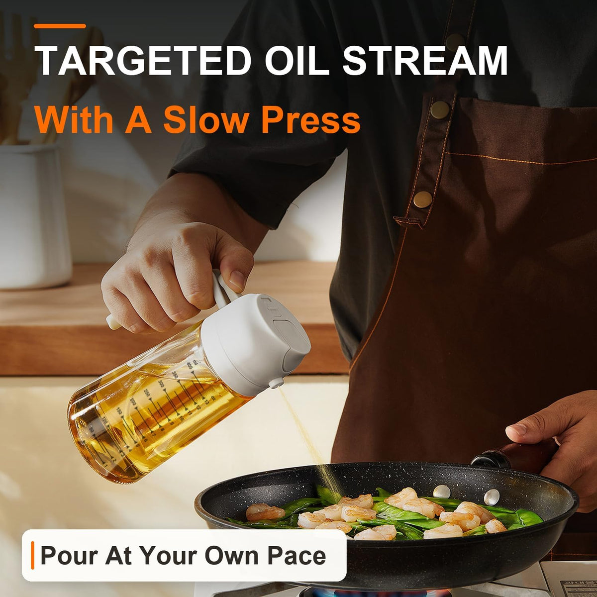 TrendPlain 16oz/470ml Glass Olive Oil Sprayer for Cooking – 2 in 1 Olive Oil Dispenser Bottle for Kitchen Gadgets and Air Fryer Accessories, Salad, BBQ - White
