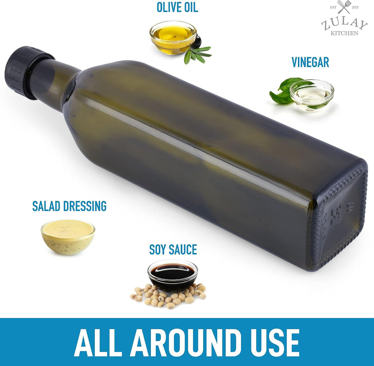 Zulay Kitchen 2 pack 17oz Olive Oil Glass Dispenser Bottle