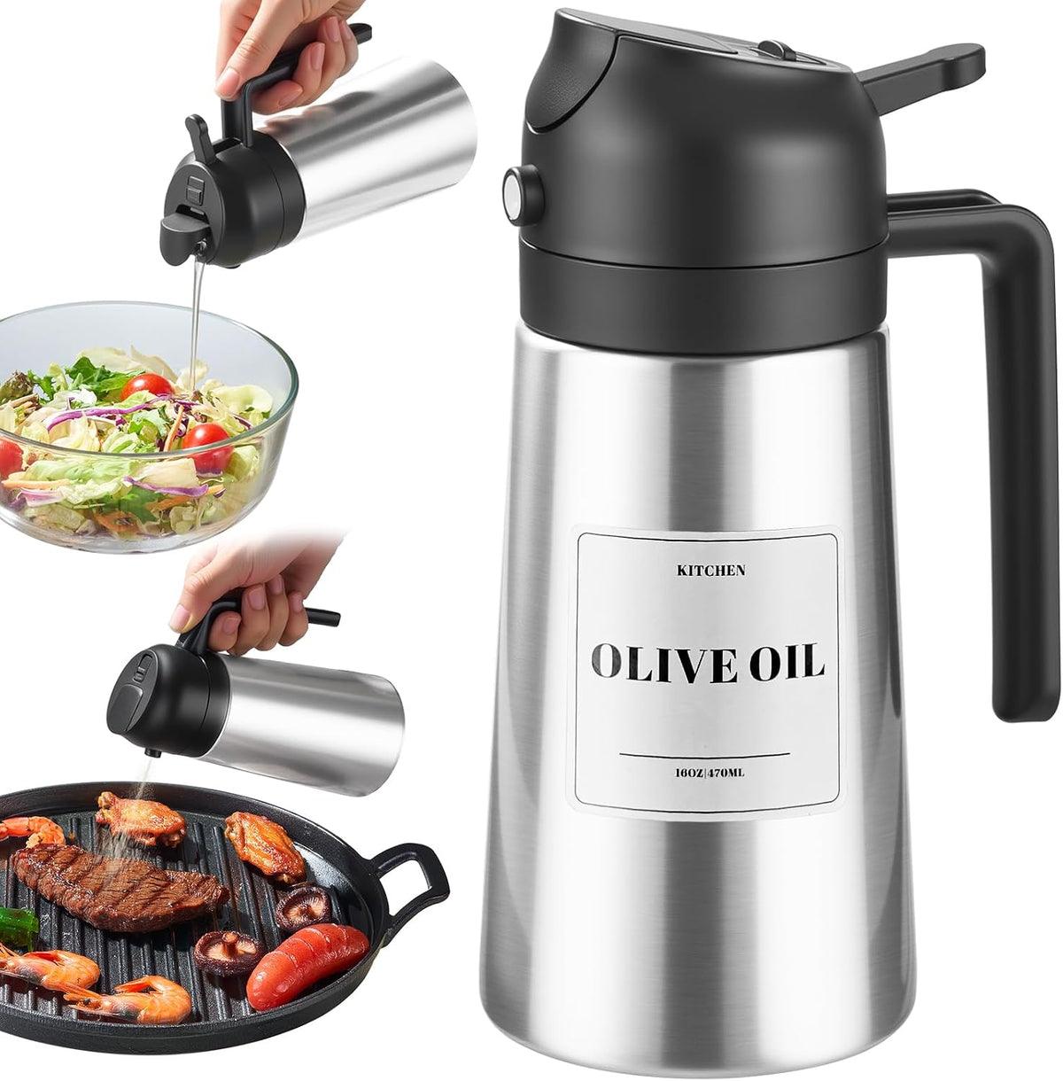 PARACITY Olive Oil Sprayer for Cooking, Olive Oil Dispenser Bottle, Black