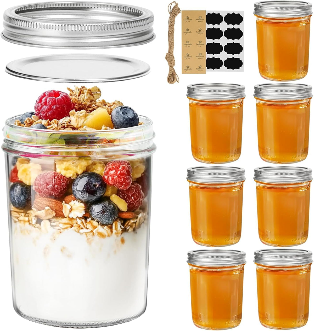 ComSaf Mini Mason Jars 4 oz, 8 Pack Regular Mouth Glass Jars with Lids