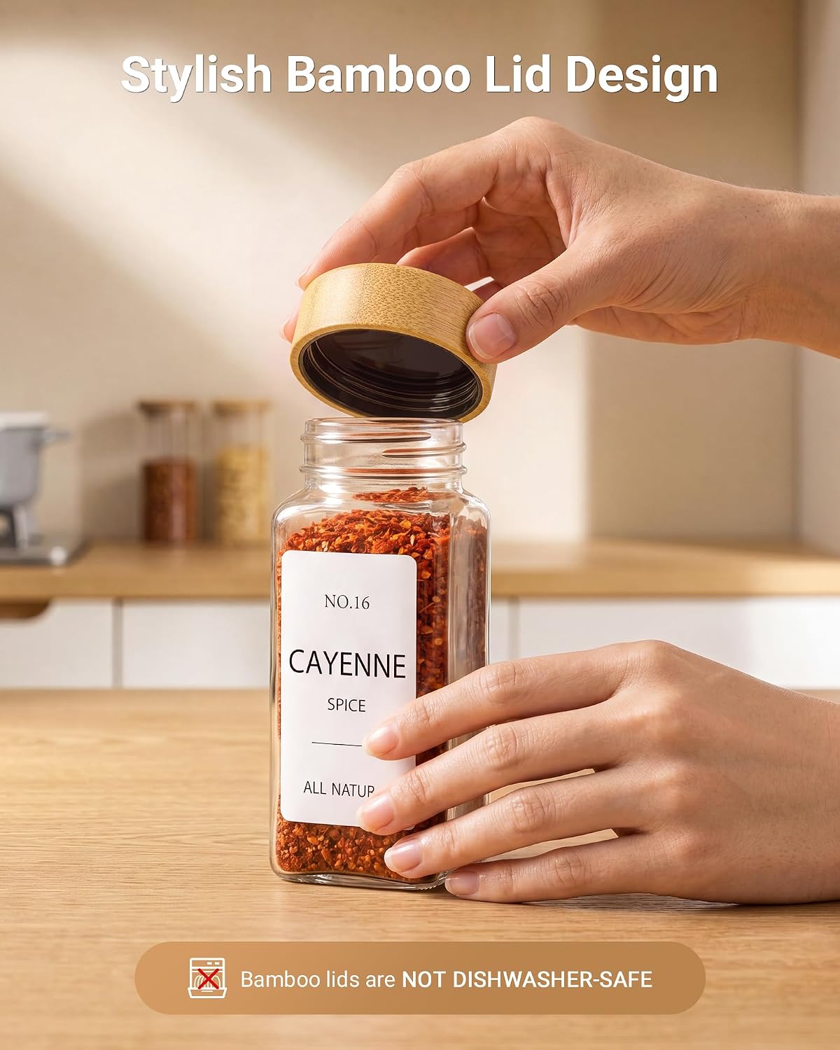 24 Pack Glass Spice Jars : 492 Lables & Pepper Grinder & Bamboo Lids