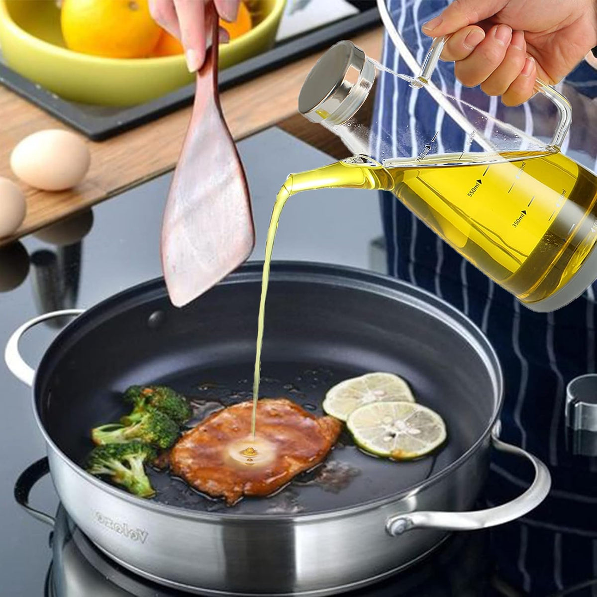 Oil Dispenser for Kitchen,25OZ Oil Bottles Cooking Oil Dispenser with Drip Free Spout and Non Slip Bottom Fits in Home,Kitchen,Barbecue,Party (750ml)