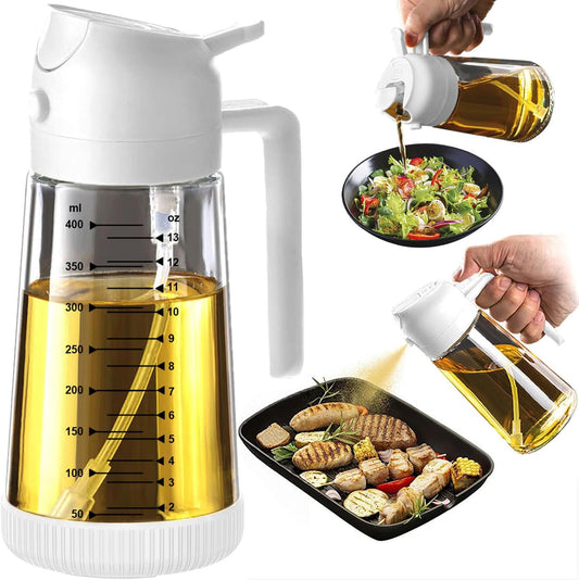 TrendPlain 16oz/470ml Glass Olive Oil Sprayer for Cooking – 2 in 1 Olive Oil Dispenser Bottle for Kitchen Gadgets and Air Fryer Accessories, Salad, BBQ - White