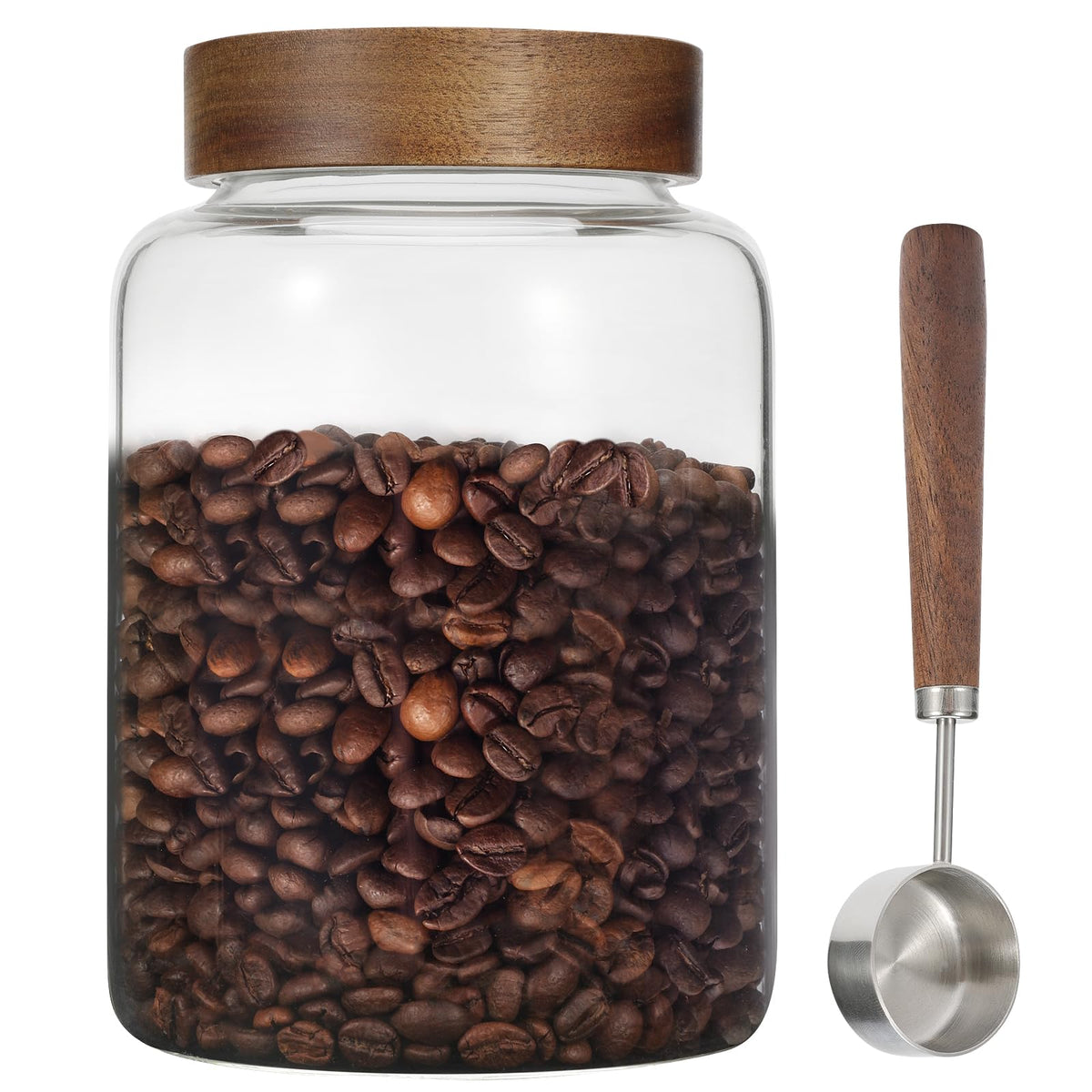 6 pc Glass Spice jars Glass Jars with Screw Lid 5 oz Acacia Wood Glass Herb Sugar Coffee Bean Ground Container Food Storage Canister for Candy Pantry Tea Seasoning Meal Prep Snack (6*150ml(5oz))