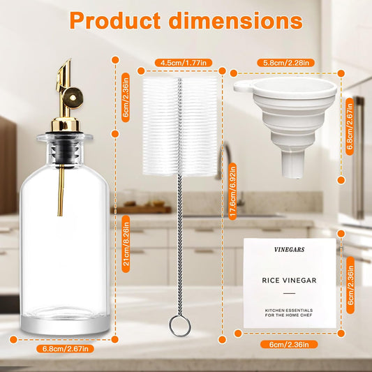 2PCS Olive Oil Dispenser for Kitchen, 350ml(12oz) Kitchen Glass Olive Oil Dispenser Bottle Set, Oil and Vinegar Dispenser Set with Gold-Toned Spouts and Labels(Gold)