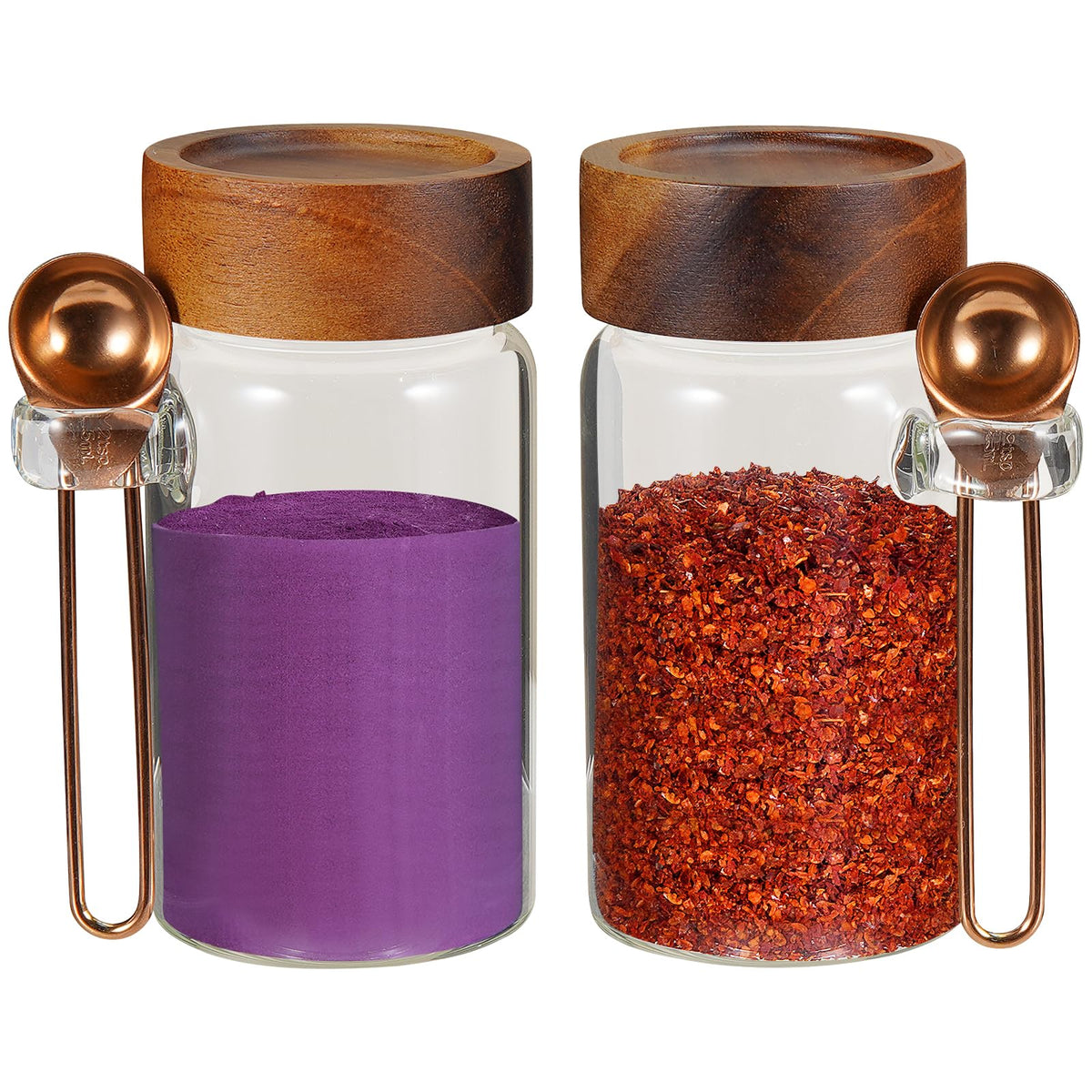 6 pc Glass Spice jars Glass Jars with Screw Lid 5 oz Acacia Wood Glass Herb Sugar Coffee Bean Ground Container Food Storage Canister for Candy Pantry Tea Seasoning Meal Prep Snack (6*150ml(5oz))