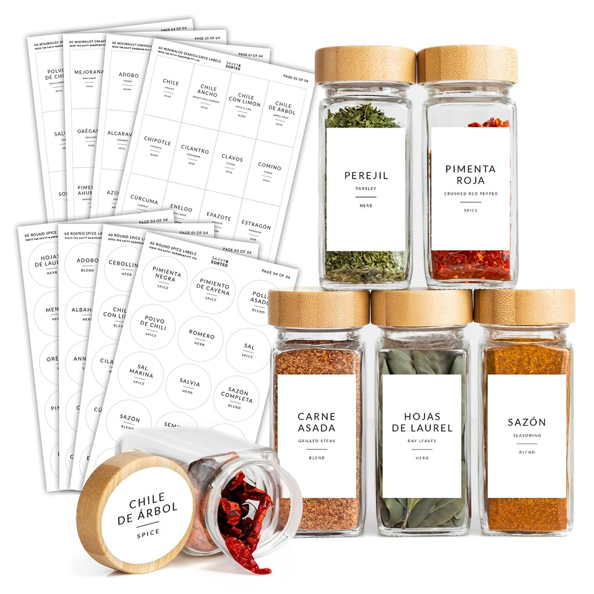 Spice Labels for Glass Jars, 202 Round Preprinted Waterproof Kitchen Spice Labels Stickers, Seasoning Organization Black Pantry Herbs Label for Top Lid, Chalkboard Labels for Spice Jars