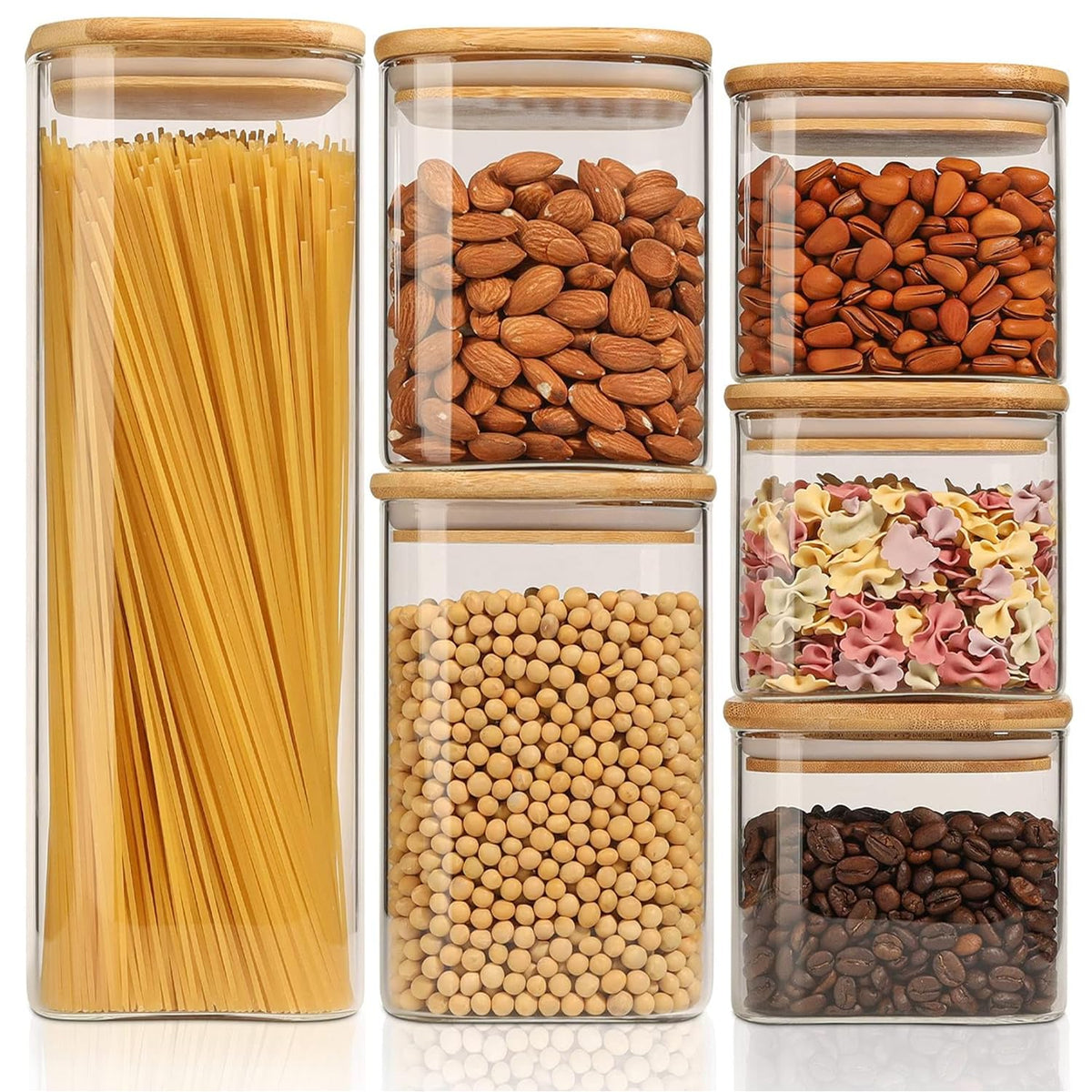 ComSaf Glass Pantry Storage Containers (0.7Qt/1.2Qt/1.6Qt) Set of 6, Square