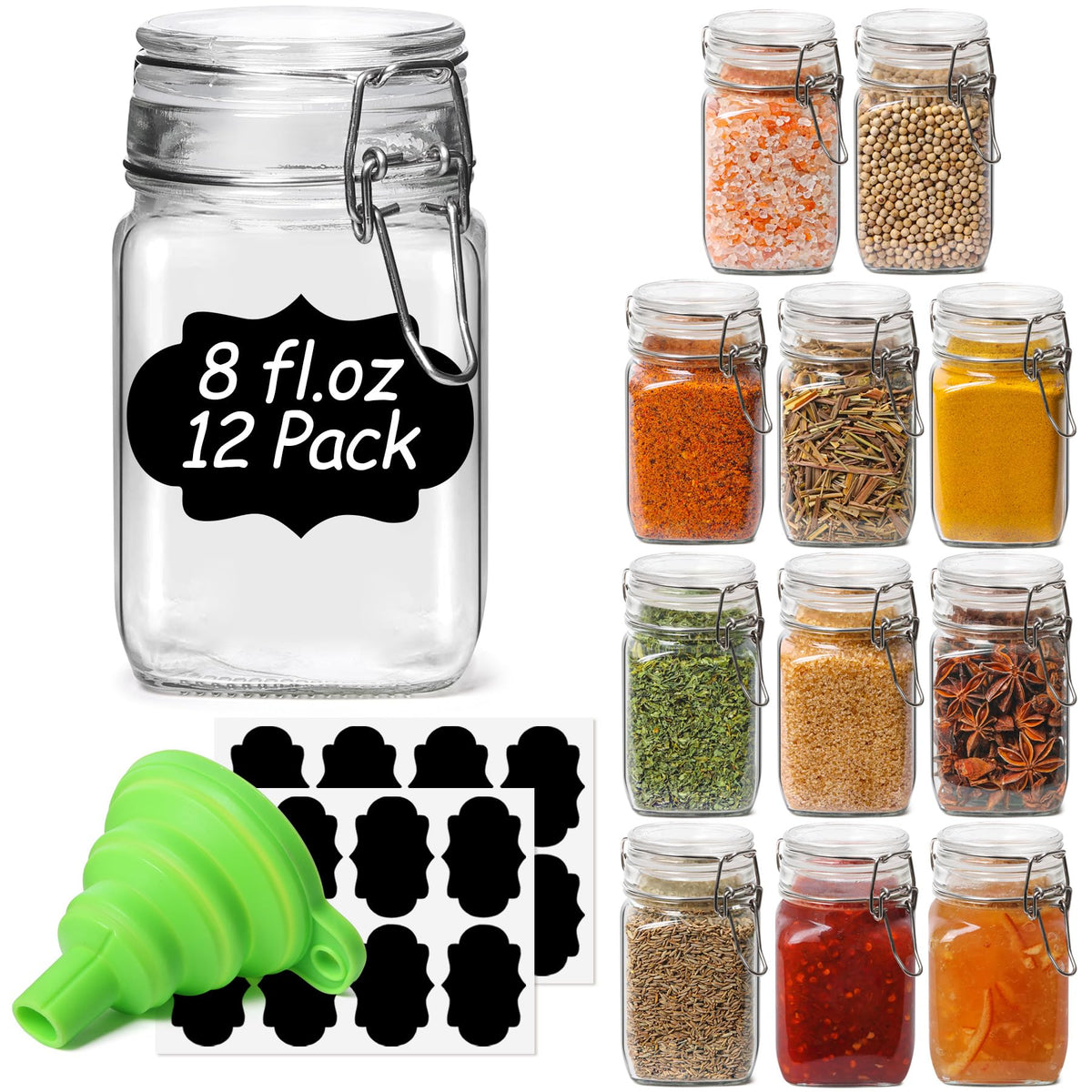 ComSaf Square Small Glass Spice Jars with Airtight Lids 4 oz 6 Pack Pantry