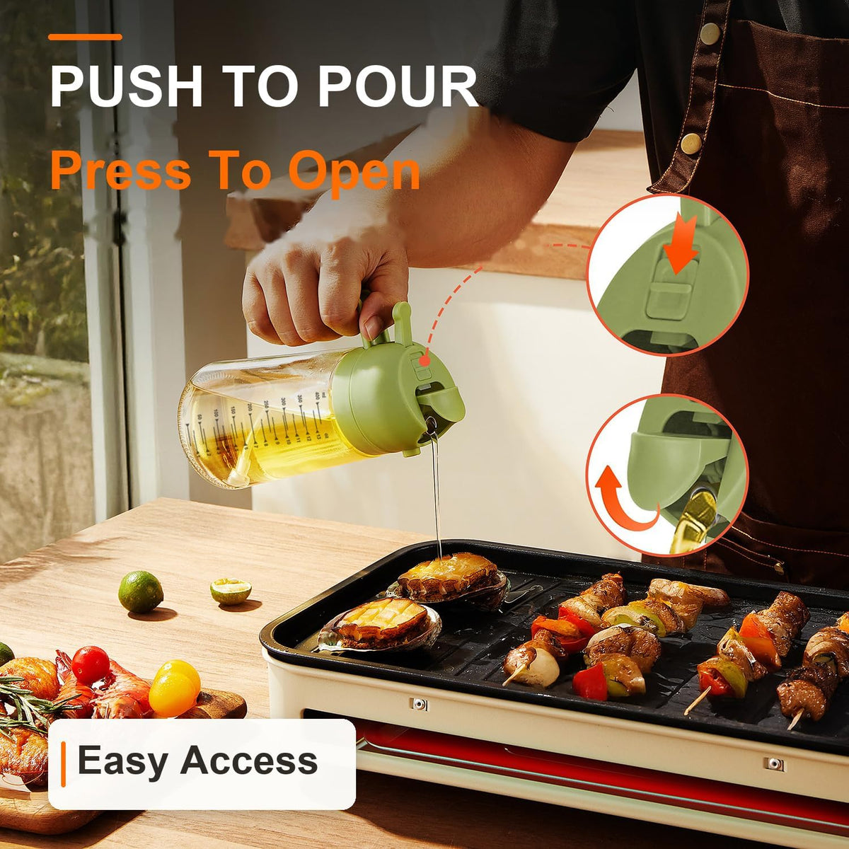 TrendPlain 16oz/470ml Glass Olive Oil Sprayer for Cooking – 2 in 1 Olive Oil Dispenser Bottle for Kitchen Gadgets and Air Fryer Accessories, Salad, BBQ - Green