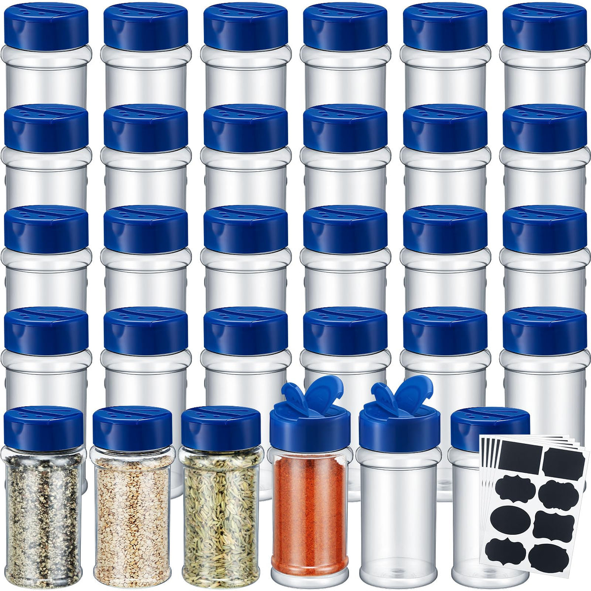 Eccliy 36 Pack 3 oz Clear Plastic Spice Jars with Shaker Lids,Black
