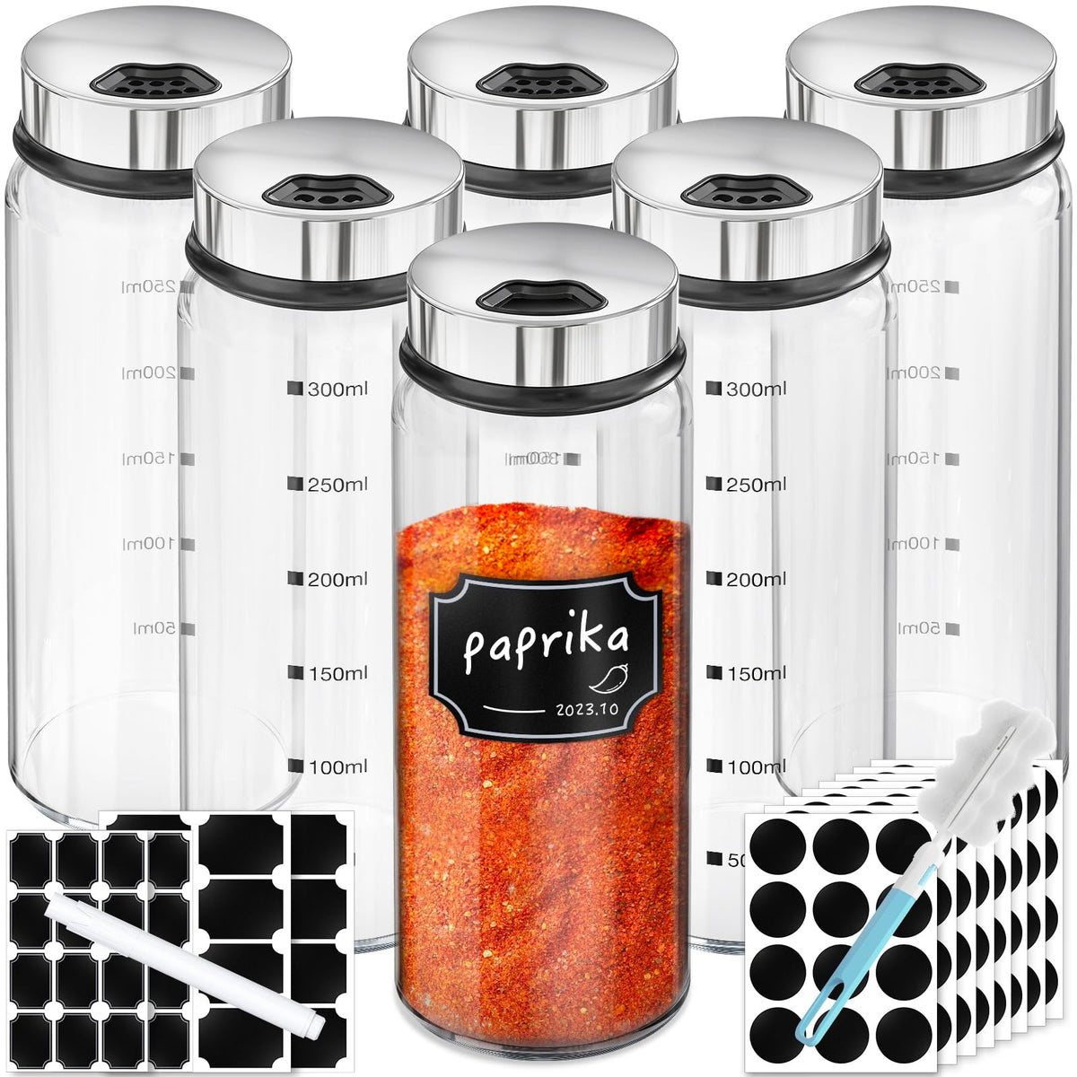 Segarty Spice Jar with Shaker Lids, 3 Pack 6 oz Spice Jars with Adjustable Pour Large Holes for Herbs Grains, Empty Glass Spices Bottles Seasoning Containers Clear Salt Pepper Shakers