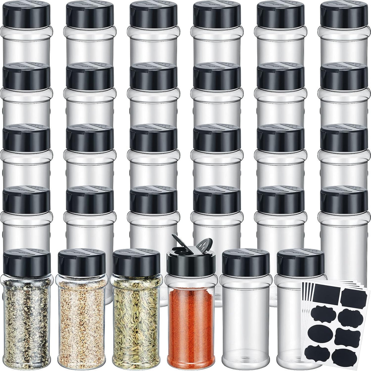 Eccliy 36 Pack 3 oz Clear Plastic Spice Jars with Shaker Lids,Black