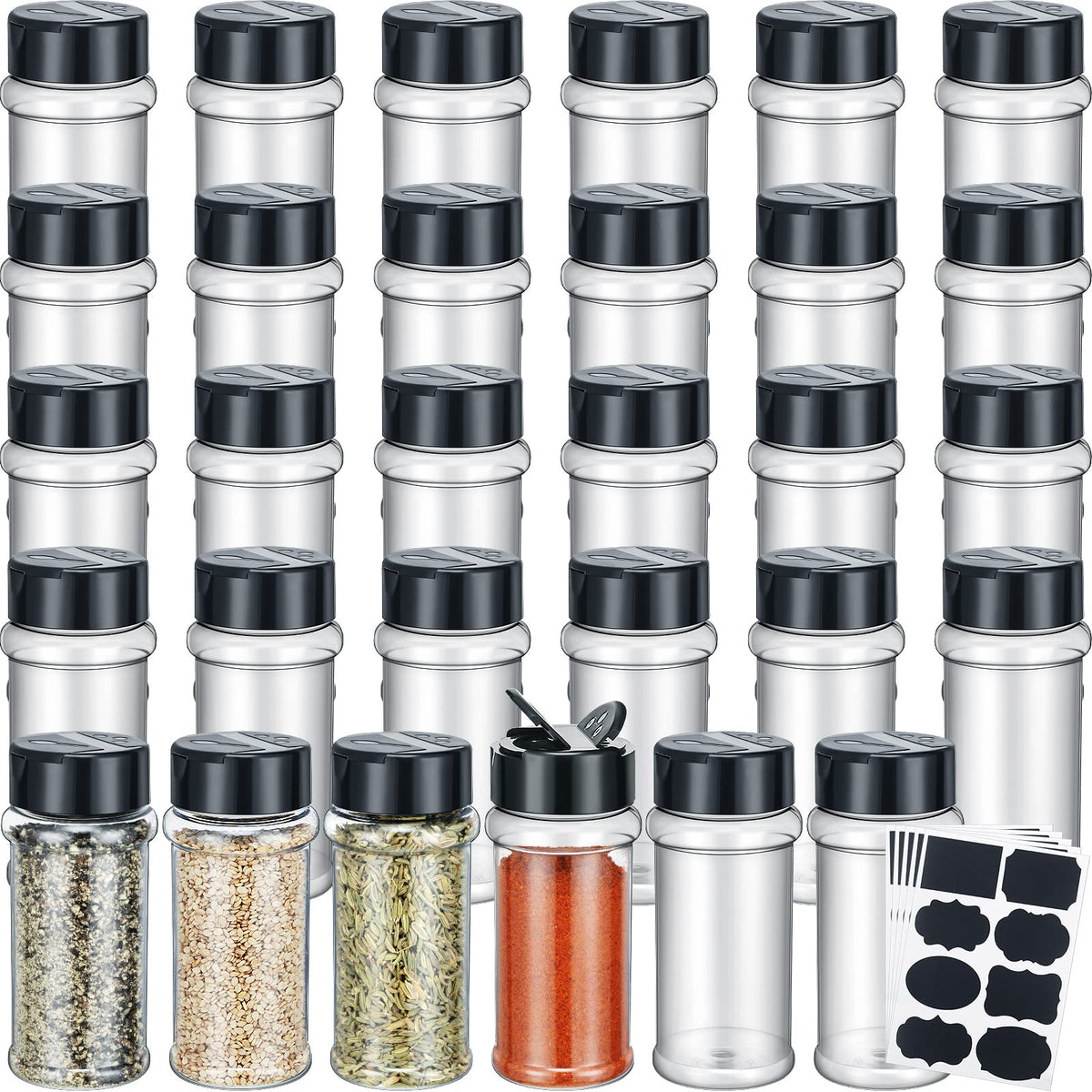 Eccliy 36 Pack 3 oz Clear Plastic Spice Jars with Shaker Lids,Black