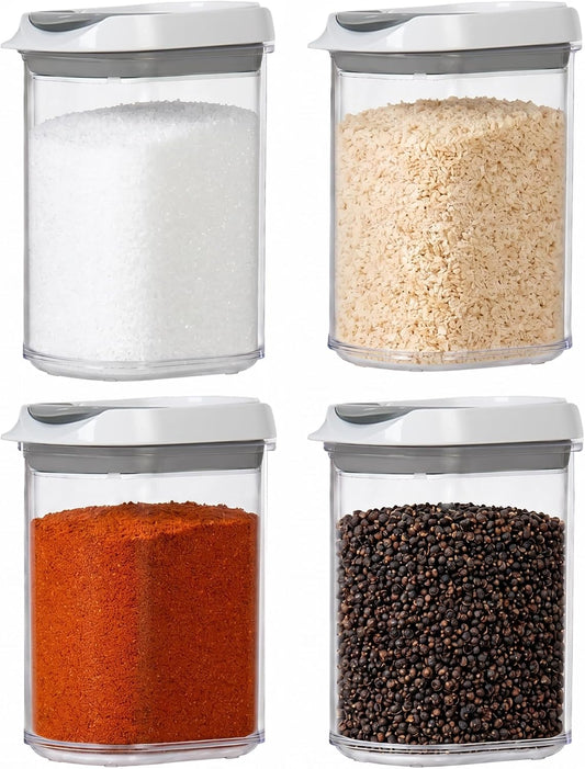 Felli Shake N Stor Spice Jars with Shaker Lid + Dispensing Spout + Leveler ALL IN ONE Storage Mini Container Kitchen Pantry Cabinet Organizer Seasoning Salt and Pepper Holder(0.4qt, 4PC Set)