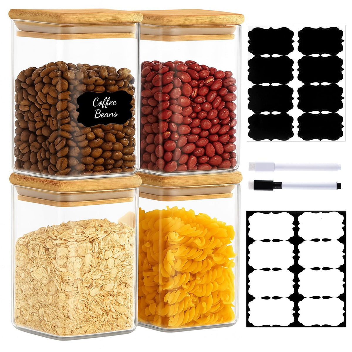 TBWIND 12 Pack 8 oz Square Glass Spice Jars with Lids and Labels – Airtight Small Spice Containers Set, Clear Glass Storage Jars for Seasoning, Spices, Kitchen Pantry Organization