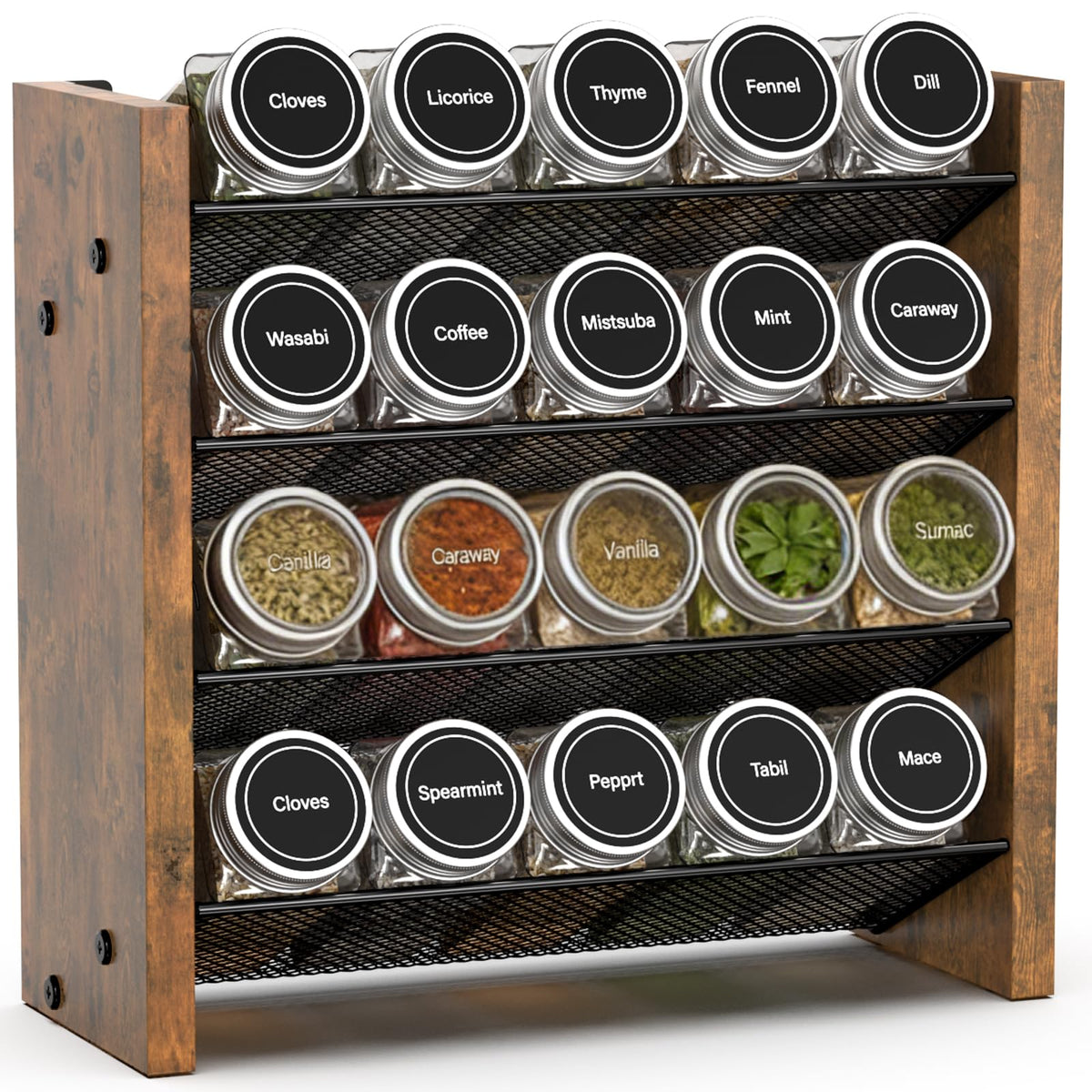Spice Rack Organizer with 28 Glass Jars, for Cabinet Wall Mount Countertop