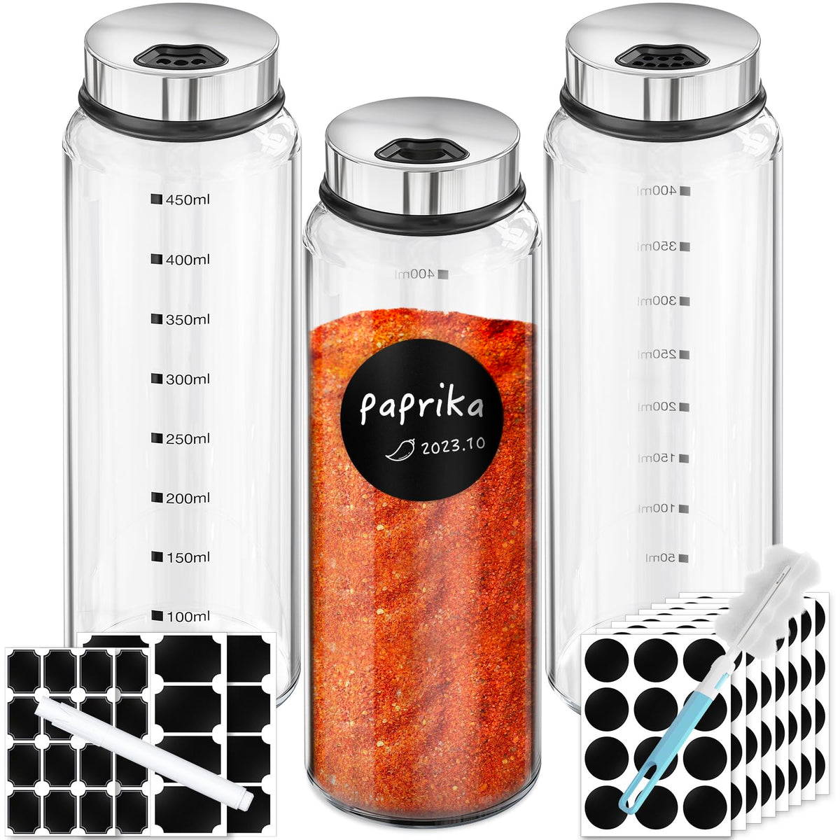 Segarty Spice Jar with Shaker Lids, 3 Pack 6 oz Spice Jars with Adjustable Pour Large Holes for Herbs Grains, Empty Glass Spices Bottles Seasoning Containers Clear Salt Pepper Shakers