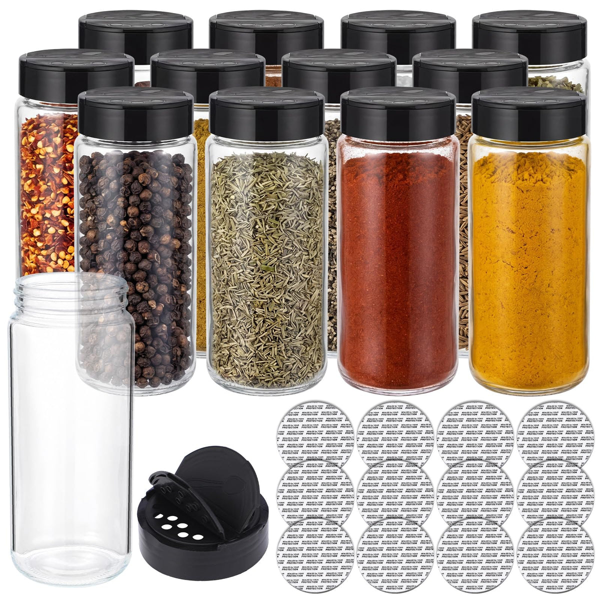3 Pack 16 oz Glass Spice Jars with Shaker Tops Lids Large Spice Bottle with Lids for Kitchen, Herbs, Sugar, Pantry Herb Salt Pepper Storage (Round)