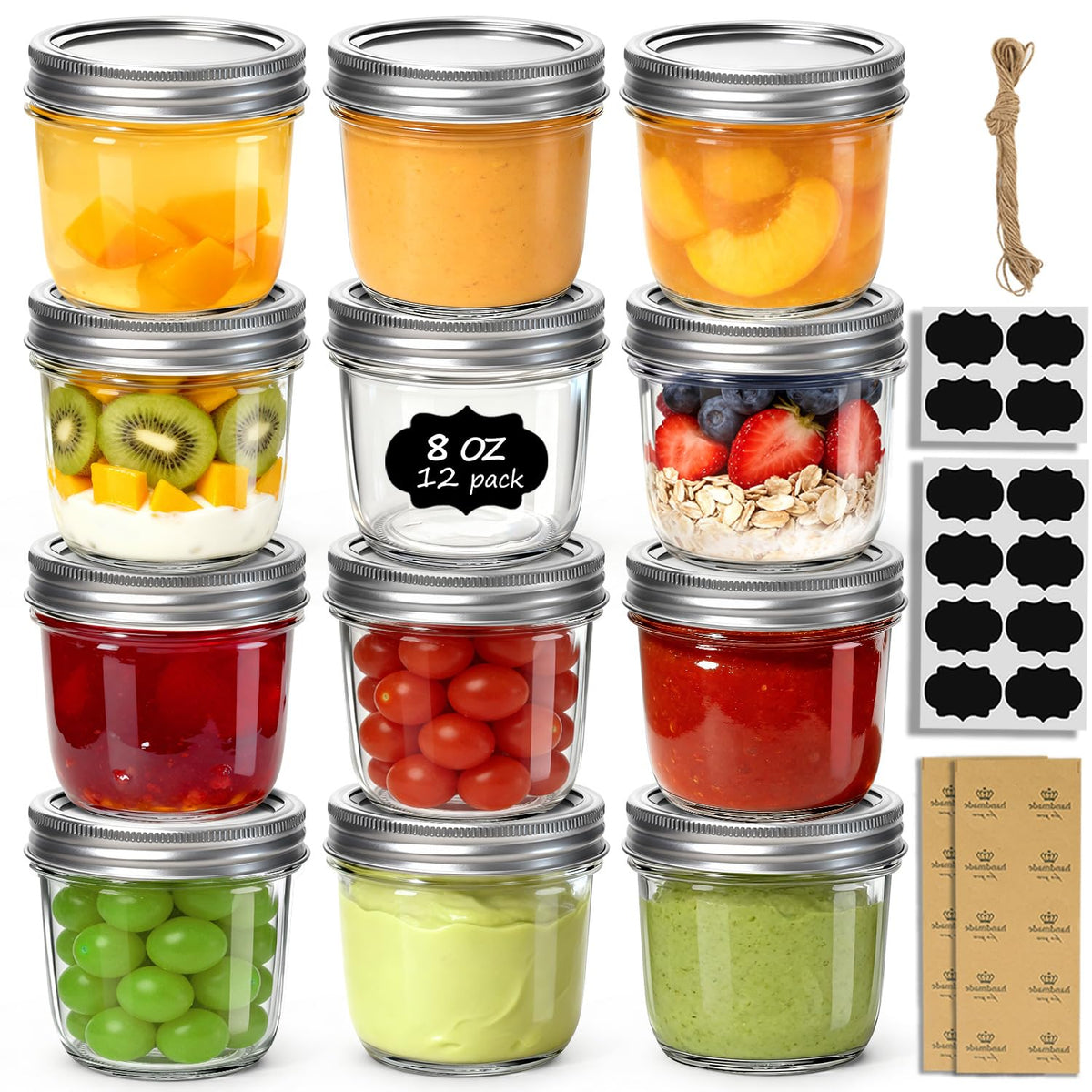 ComSaf Mini Mason Jars 4 oz, 8 Pack Regular Mouth Glass Jars with Lids