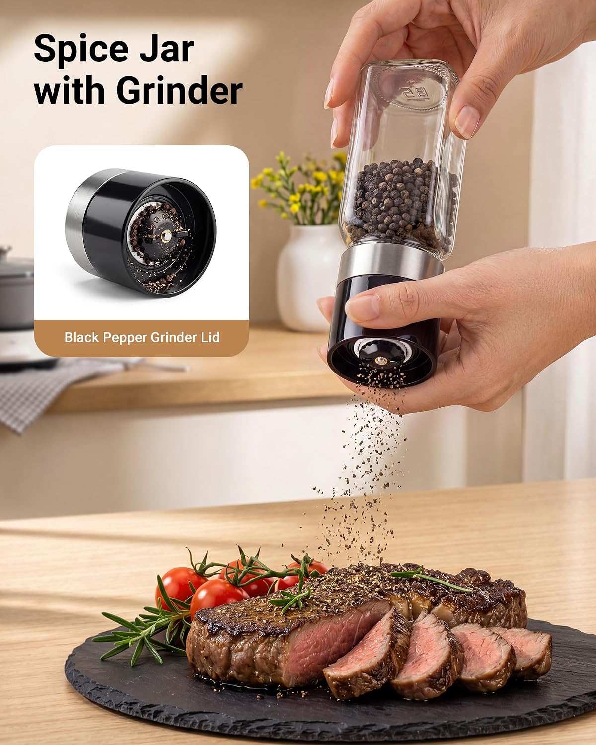 24 Pack Glass Spice Jars : 492 Lables & Pepper Grinder & Bamboo Lids