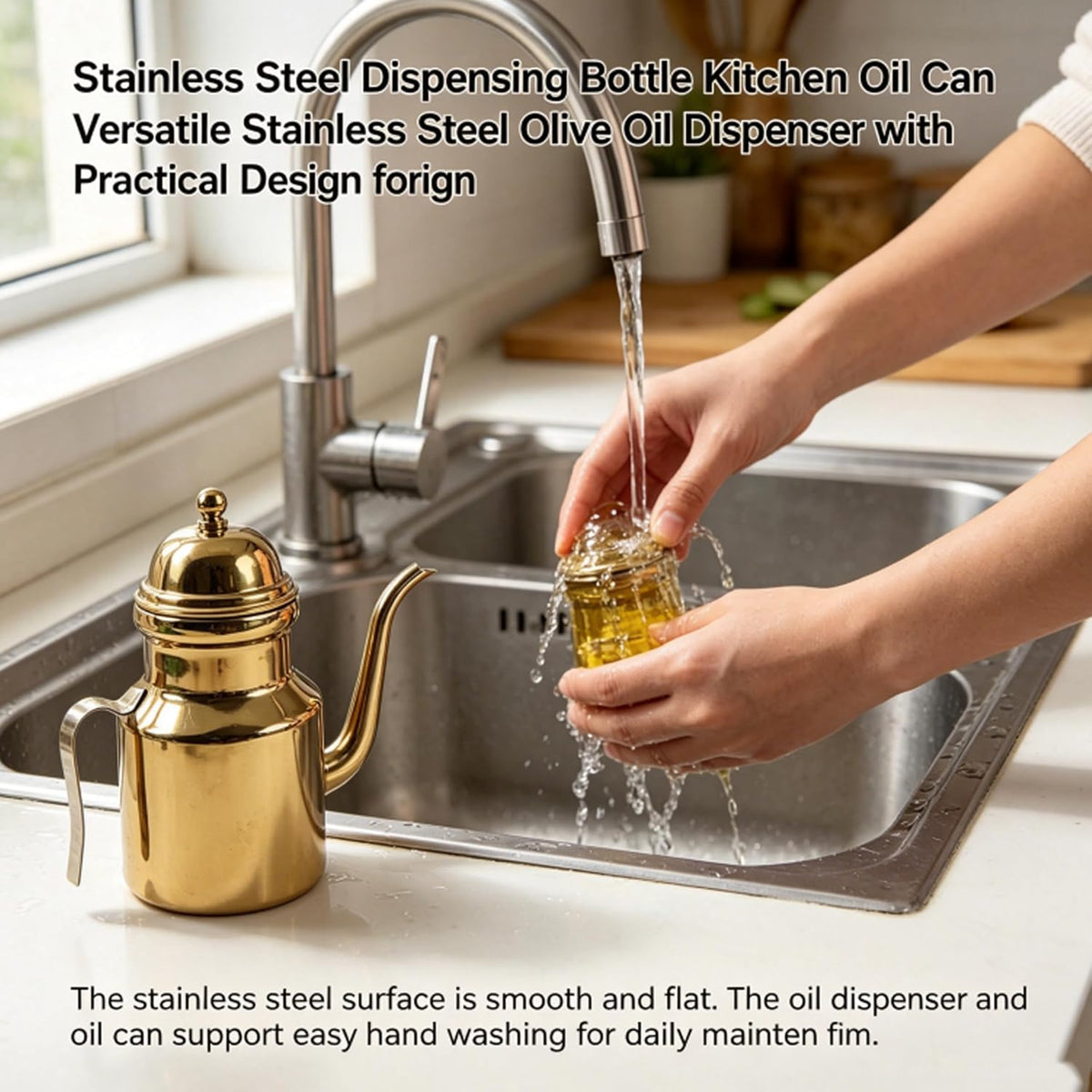 Olive Oil Dispenser Bottle, 450ml Stainless Steel Oil Can