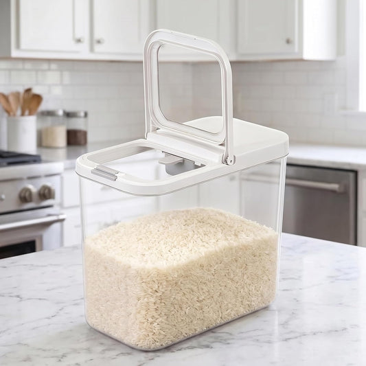 Rice storage container - 20-25lbs Rice Dispenser with Measuring Spoon - 11.4Qt/12L Large Airtight Flip Top Push Up Button Holder for Rice, Flour Bin BPA-Free PET, Slim Space-Saving