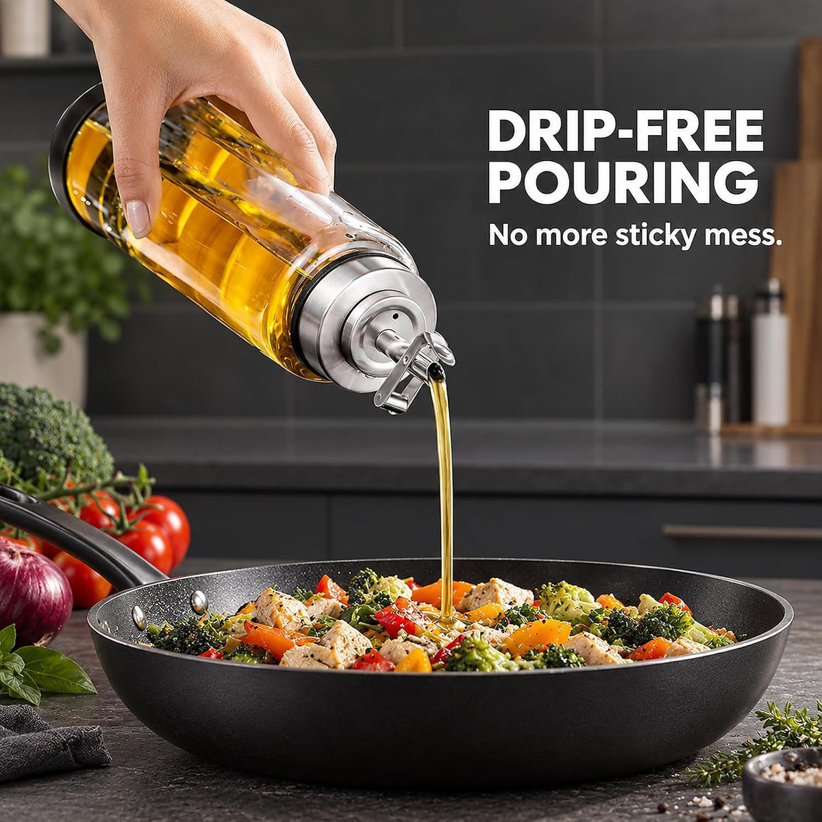 Glass Olive Oil Dispenser Bottle for Kitchen 17 oz Leakproof & Shatterproof
