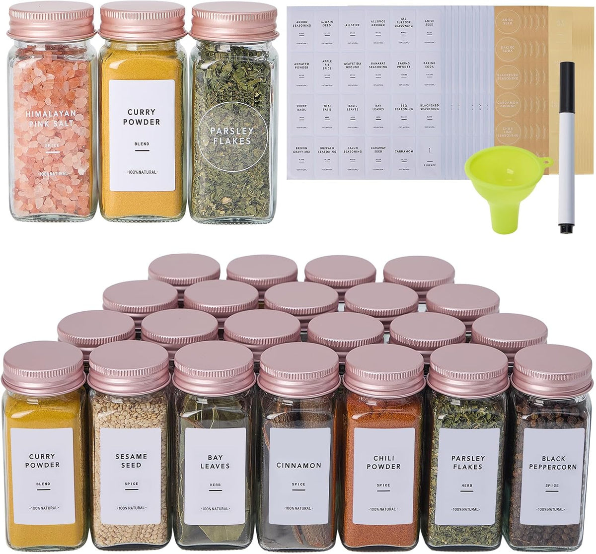 24 Pcs Glass Spice Jars with Labels, Seasoning Containers with Metal Lids