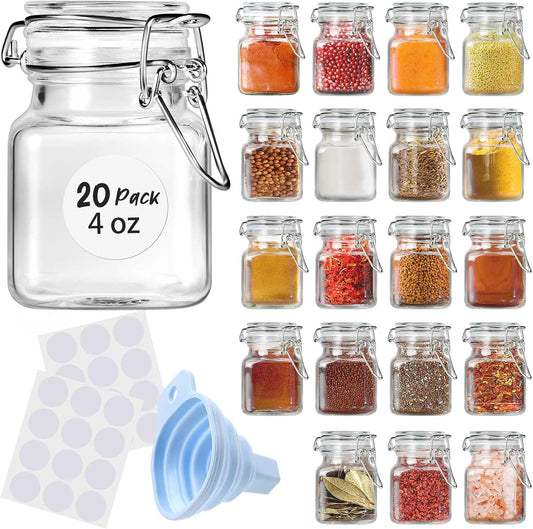 SKOCHE Spice Jars 20 Pack Small 4 oz Glass Jars Spice Jars Herb Jars