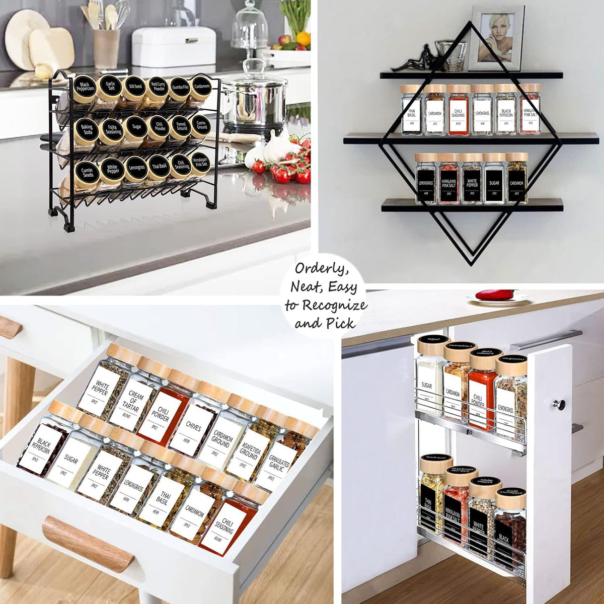 Churboro 24-Pack Empty Glass Spice Jars with Labels, 4 oz, Bamboo Lids