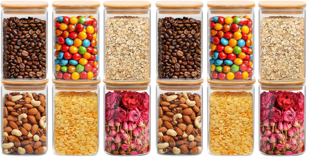 ComSaf Glass Pantry Storage Containers (0.7Qt/1.2Qt/1.6Qt) Set of 6, Square