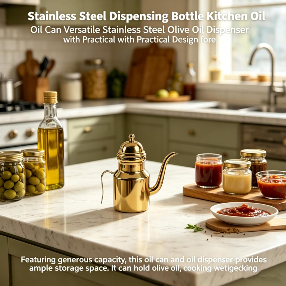 Olive Oil Dispenser Bottle, 450ml Stainless Steel Oil Can