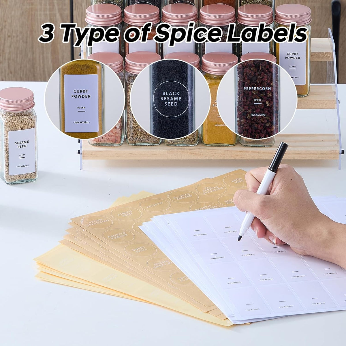 24 Pcs Glass Spice Jars with Labels, Seasoning Containers with Metal Lids