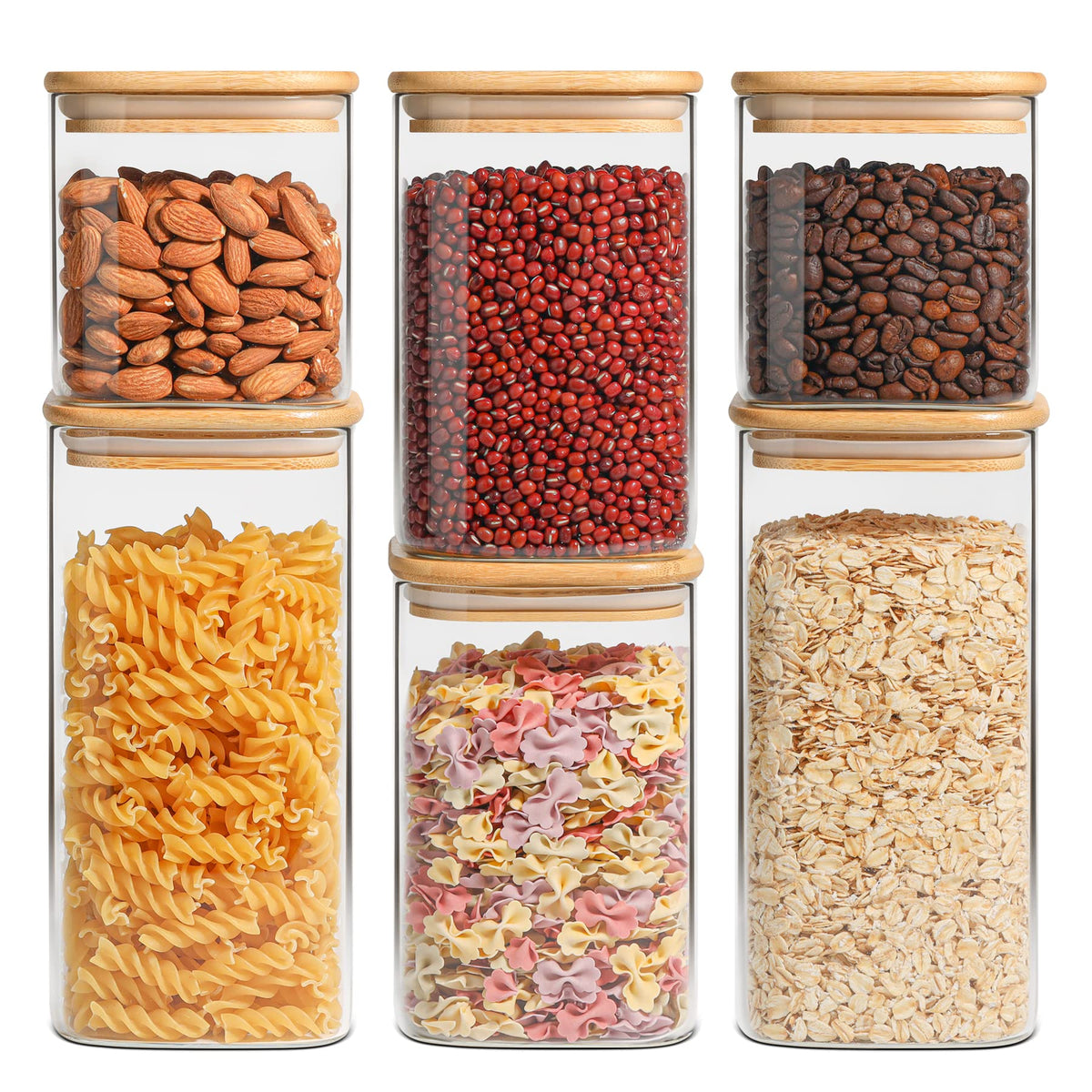 ComSaf Glass Pantry Storage Containers (0.7Qt/1.2Qt/1.6Qt) Set of 6, Square