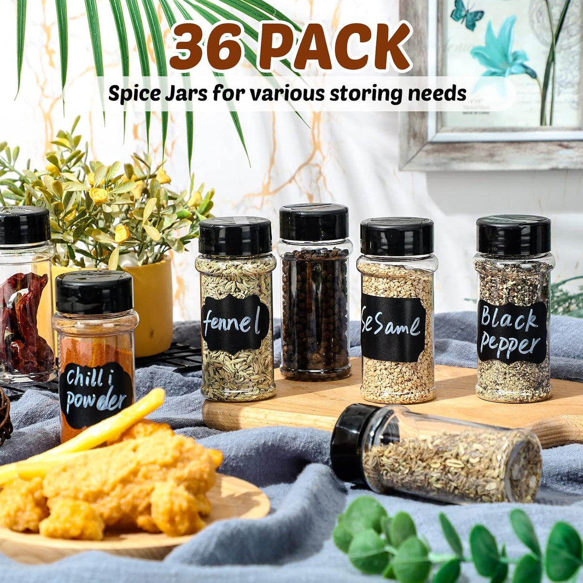 Eccliy 36 Pack 3 oz Clear Plastic Spice Jars with Shaker Lids,Black