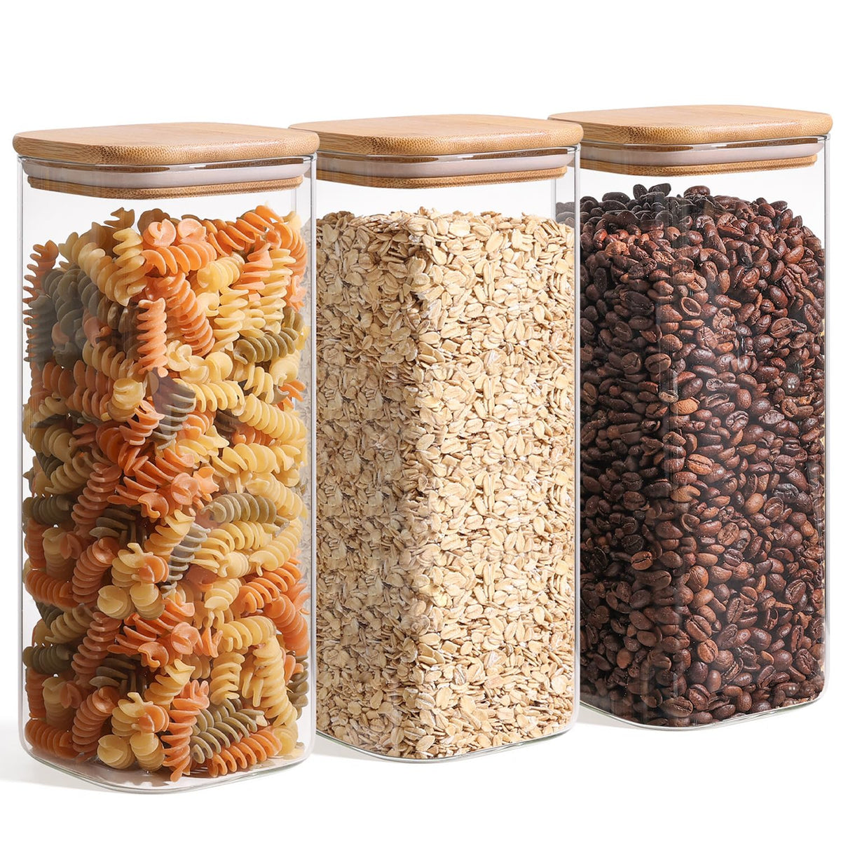 ComSaf Glass Pantry Storage Containers (0.7Qt/1.2Qt/1.6Qt) Set of 6, Square