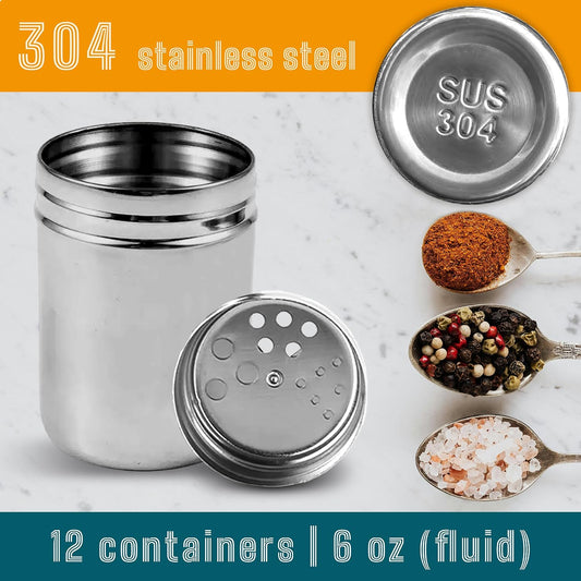 12-pack 6oz Metal Seasoning Containers with Adjustable Lid -192 Labels