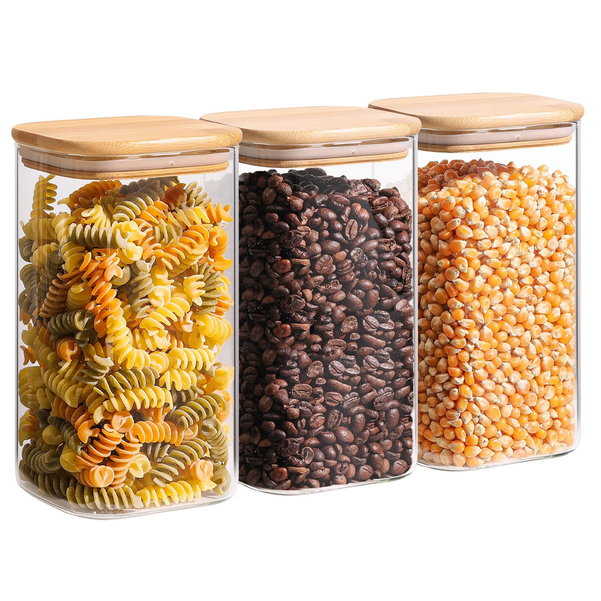 ComSaf Glass Pantry Storage Containers (0.7Qt/1.2Qt/1.6Qt) Set of 6, Square
