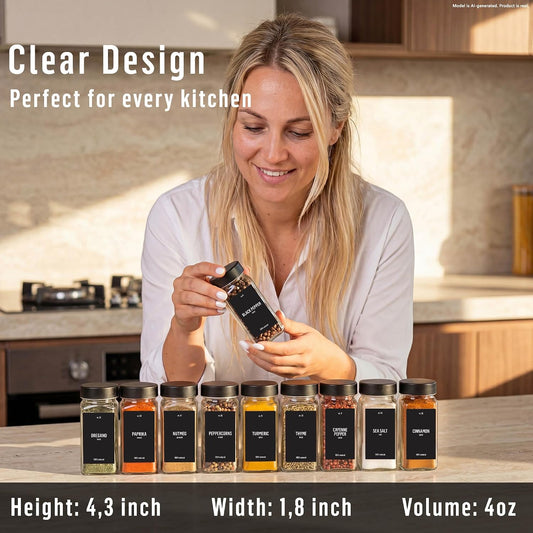 Deco haus Glass Spice Jars with Lids 12x4oz - Airtight Spice Containers