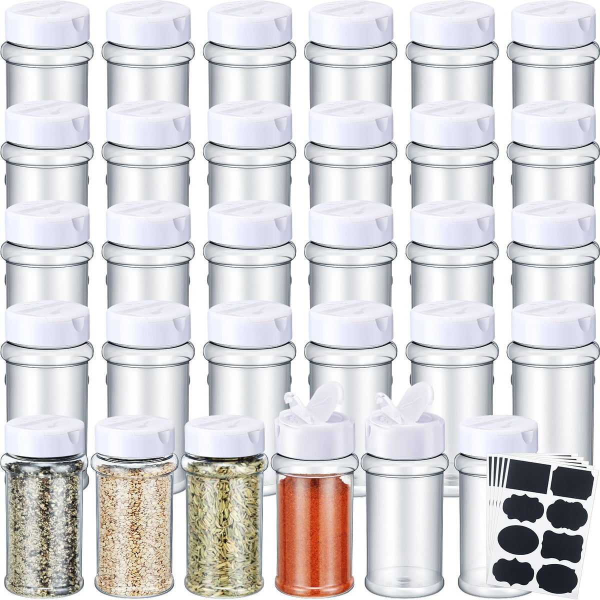 Eccliy 36 Pack 3 oz Clear Plastic Spice Jars with Shaker Lids,Black