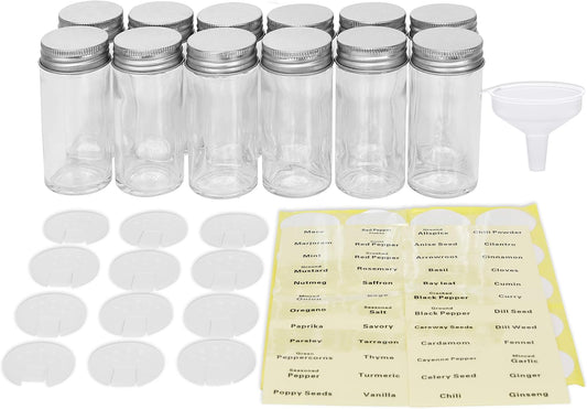 Simple Houseware Spice Jars 3-oz Round Glass Bottles, 12 Pack