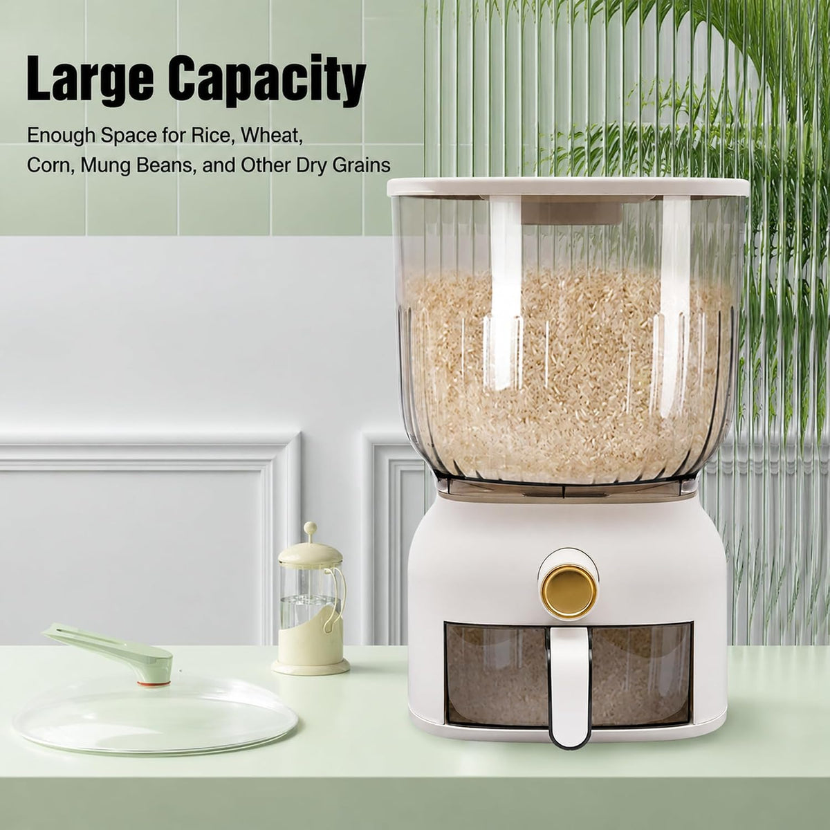 Rice Dispenser 5L, Rice Storage Container with Push Button, Clear PP