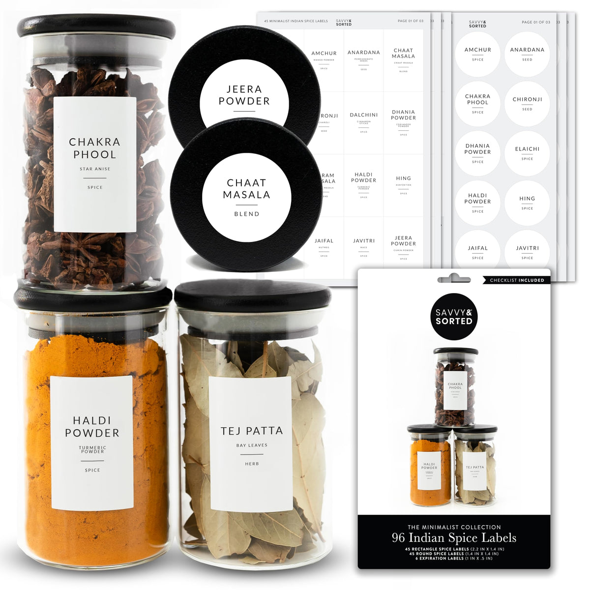 Spice Labels for Glass Jars, 202 Round Preprinted Waterproof Kitchen Spice Labels Stickers, Seasoning Organization Black Pantry Herbs Label for Top Lid, Chalkboard Labels for Spice Jars
