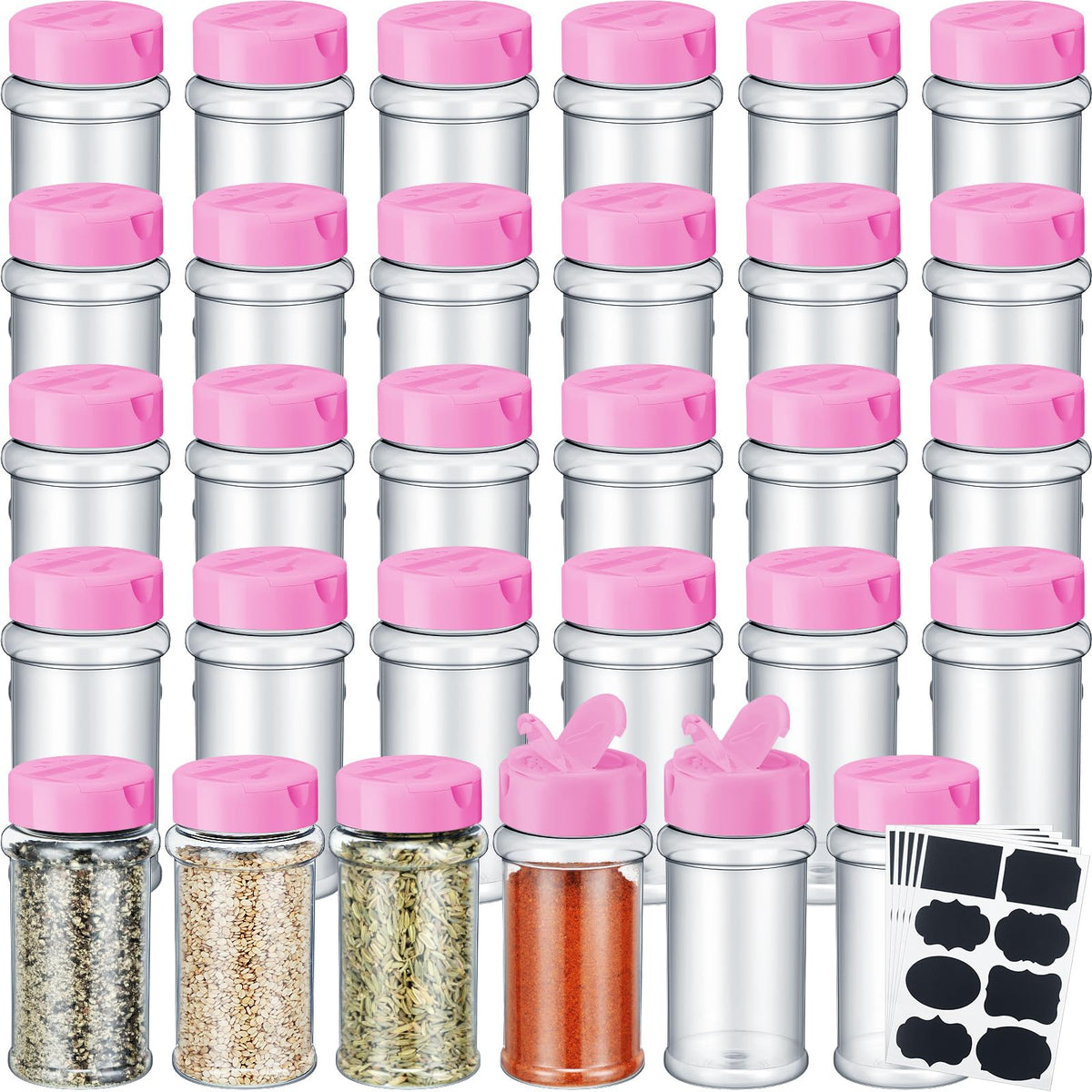 Eccliy 36 Pack 3 oz Clear Plastic Spice Jars with Shaker Lids,Black