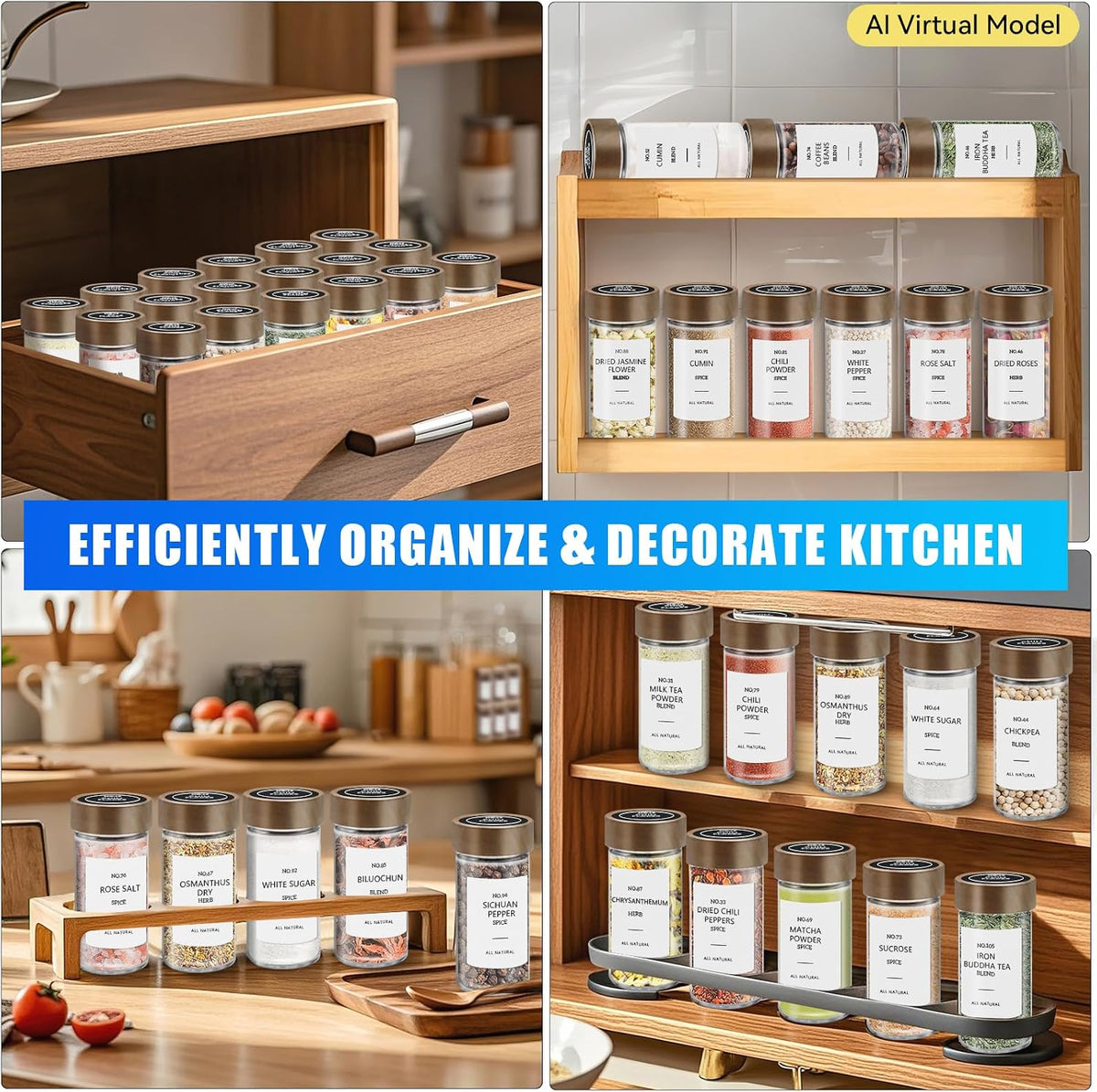 VIBRATITE 12 Pack 4 oz Round Glass Spice Jars with Acacia Lids and Labels