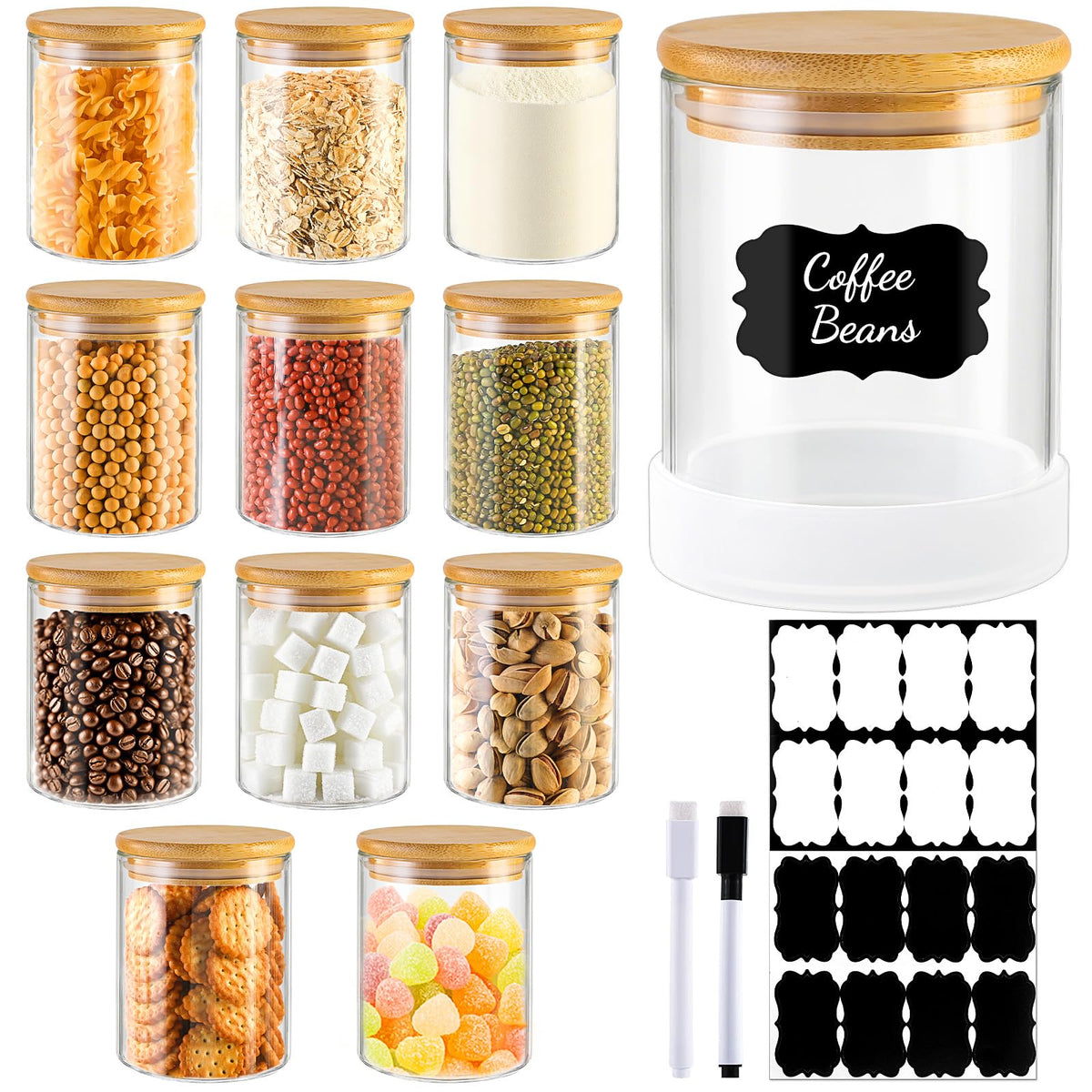 TBWIND 12 Pack 8 oz Square Glass Spice Jars with Lids and Labels – Airtight Small Spice Containers Set, Clear Glass Storage Jars for Seasoning, Spices, Kitchen Pantry Organization
